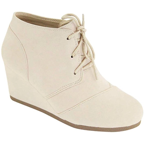Cream Lace Up Wedge Ankle Bootie - Picture 6 of 6